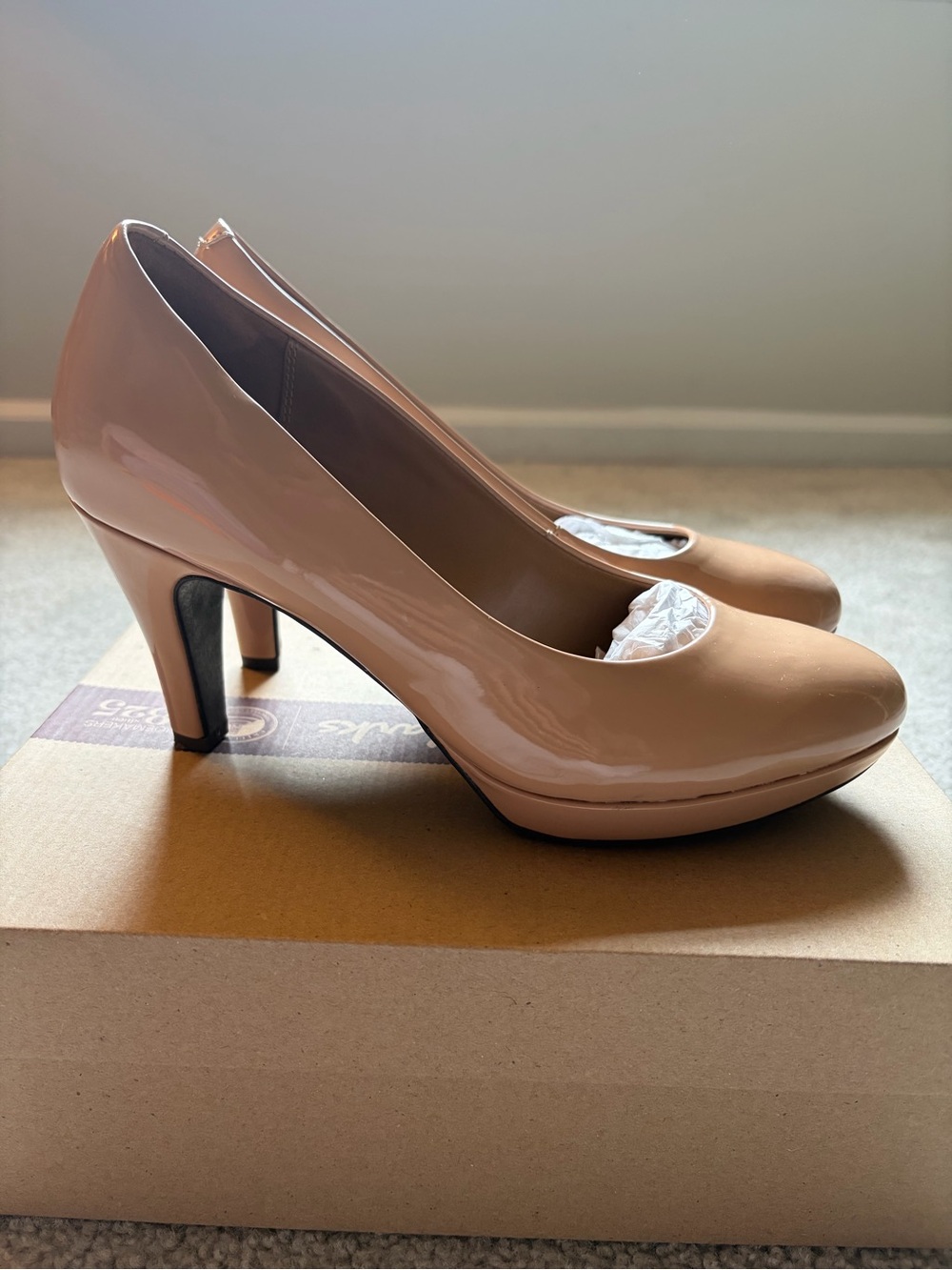 Clarks Nude Patent Round-Toe Pumps